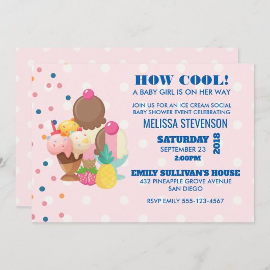赤ちゃんクールのシャワーアイスクリームソーシャル 招待状 (正面/裏面)