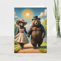 赤ちゃんグマと散歩する可愛いクマのカップル