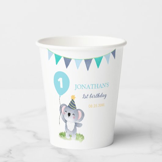 赤ちゃんコアラ風船パーティーフラッグ 誕生日 紙コップ (裏面)