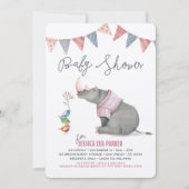 赤ちゃんサイと鳥のペイントガール ベビーシャワー 招待状 (正面)