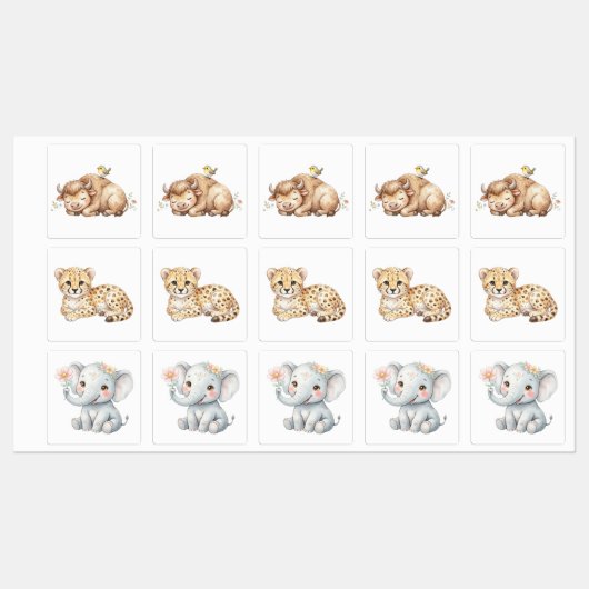 赤ちゃんサファリ動物 ラベル (シート)