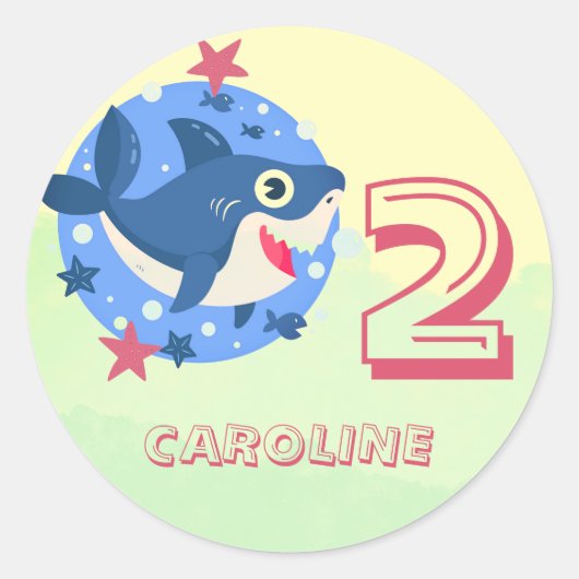 赤ちゃんサメの子供用 誕生日 どんな年齢でも かわいい魚 ラウンドシール (正面)