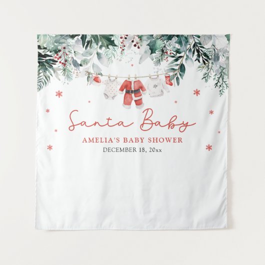 赤ちゃんサンタのクリスマスベビー服 ベビーシャワー タペストリー (正面)