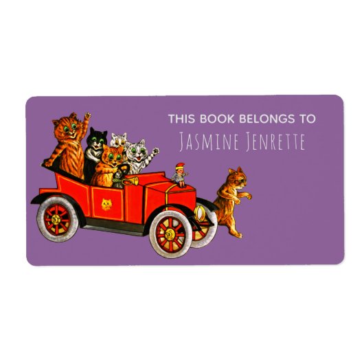 赤ちゃんシャワおもしろいー猫レトロカーパープル ラベル (正面)