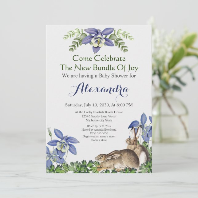 赤ちゃんシャワスタイリッシューブルーフローラうさぎ水色 (スタンド正面)