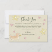 赤ちゃんシャワダックハート花可愛い女の子 サンキューカード (正面)