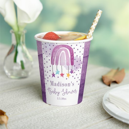 赤ちゃんシャワパーソナライズされたーパープルレインボー 紙コップ (インサイチュ)
