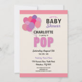 赤ちゃんシャワポップ・アートのーバルーンピンクガール振りかけるおもしろいs 招待状 (正面)