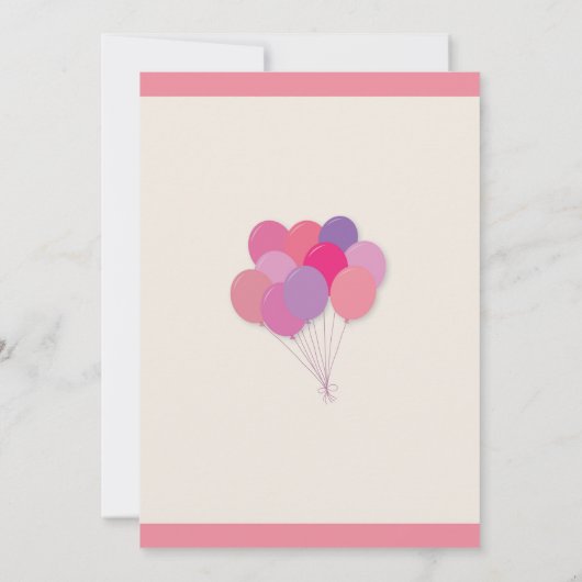 赤ちゃんシャワポップ・アートのーバルーンピンクガール振りかけるおもしろいs 招待状 (裏面)