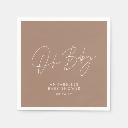 赤ちゃんシャワモダンボホ天然茶エレガント スタンダードカクテルナプキン (正面)