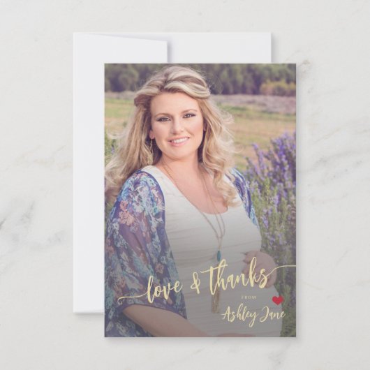 赤ちゃんシャワモダンーの写真の愛と感謝していスクリプト サンキューカード (正面)