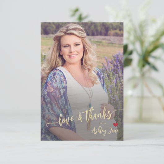 赤ちゃんシャワモダンーの写真の愛と感謝していスクリプト サンキューカード (スタンド正面)