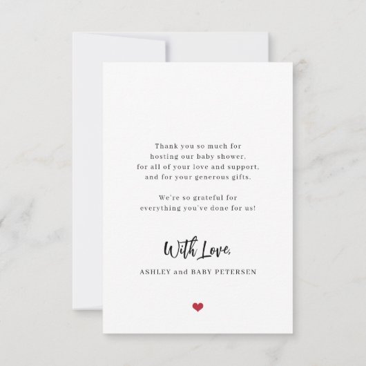 赤ちゃんシャワモダンーの写真の愛と感謝していスクリプト サンキューカード (裏面)