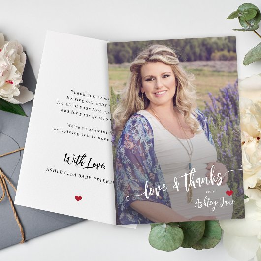 赤ちゃんシャワモダンーの写真の愛と感謝していスクリプト サンキューカード