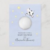 赤ちゃんシャワモダンーの水色の牛が月の上に飛び出した ポストカード (正面)