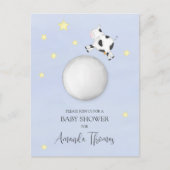 赤ちゃんシャワモダンーの水色の牛が月の上に飛び出した ポストカード (正面)