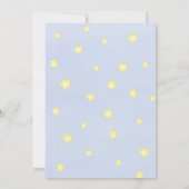 赤ちゃんシャワモダンーの水色の牛が月の上に飛び出した 招待状 (裏面)