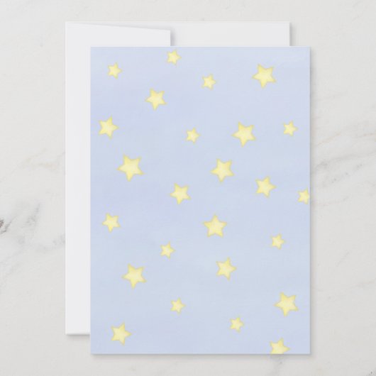 赤ちゃんシャワモダンーの水色の牛が月の上に飛び出した 招待状 (裏面)