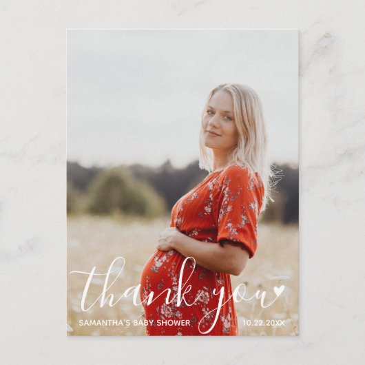 赤ちゃんシャワモダンースクリプトありがとう写真 ポストカード (正面)