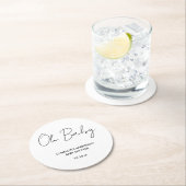 赤ちゃんシャワモダンースクリプト白と黒エレガント ラウンドペーパーコースター (インサイチュ)