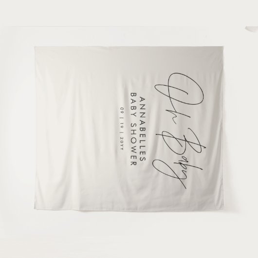 赤ちゃんシャワモダンースクリプト白エレガント タペストリー (正面(横))