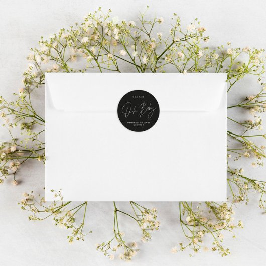 赤ちゃんシャワモダンースクリプト白エレガント ラウンドシール