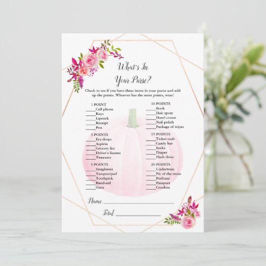 赤ちゃんシャワーあなたの財布ゲームのカボチャの中にあるものを 招待状 (スタンド正面)