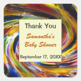 赤ちゃんシャワーありがとうござ男女兼用うカラフル スクエアシール