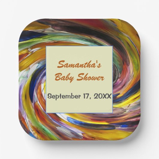 赤ちゃんシャワーありがとうござ男女兼用うカラフル ペーパープレート (正面)
