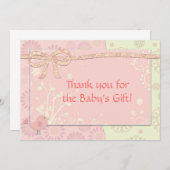 赤ちゃんシャワーありがとうご注意ピンクフリリー サンキューカード (正面/裏面)