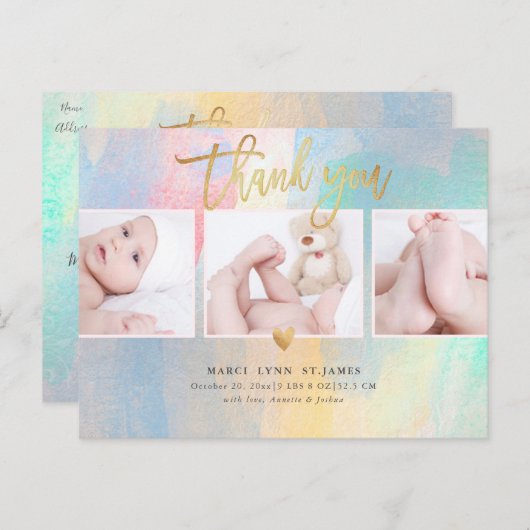 赤ちゃんシャワーありがとうカラフルブラシストローク ポストカード (正面/裏面)