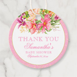 赤ちゃんシャワーありがとうシックな花ブーケピンク フェイバータグ