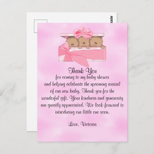 赤ちゃんシャワーありがとうトリプレットガールエスニック ポストカード (正面/裏面)