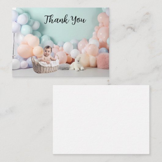 赤ちゃんシャワーありがとうバルーン写真の背景 ノートカード (正面/裏面)