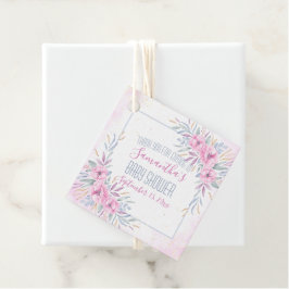 赤ちゃんシャワーありがとうピンクの花水色 フェイバータグ