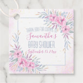 赤ちゃんシャワーありがとうピンクの花水色 フェイバータグ (正面)