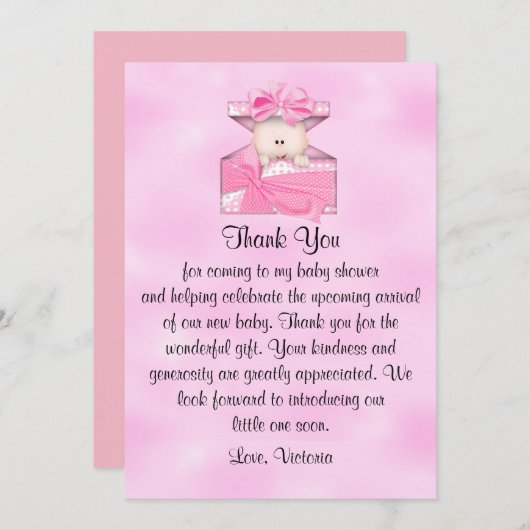 赤ちゃんシャワーありがとうベビーガール 招待状 (正面/裏面)