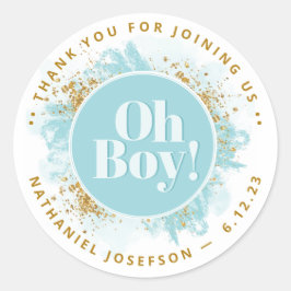 赤ちゃんシャワーありがとうモノグラム水の色ああ男の子 ラウンドシール