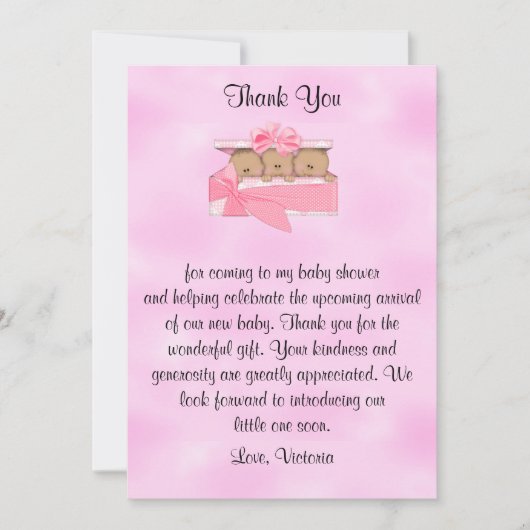 赤ちゃんシャワーありがとう三つ子 招待状 (正面)