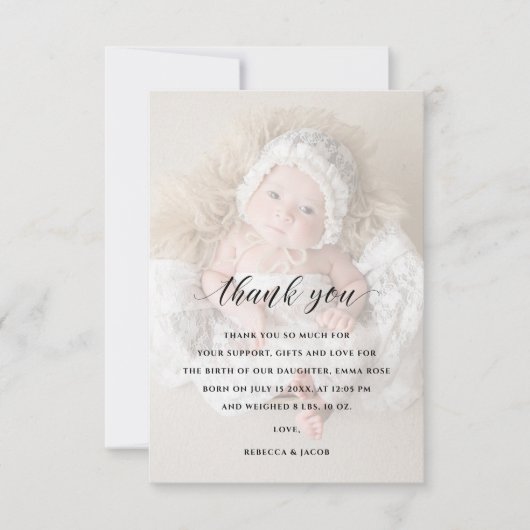 赤ちゃんシャワーありがとう両面フォトベロフェイクム サンキューカード (正面)