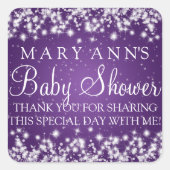 赤ちゃんシャワーありがとう冬の輝く紫 スクエアシール (正面)