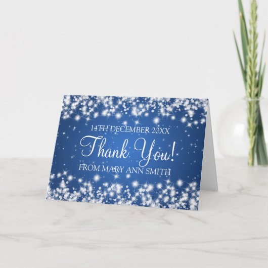 赤ちゃんシャワーありがとう冬の輝く青 サンキューカード (正面)
