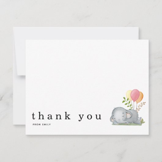 赤ちゃんシャワーありがとう名前は眠っている象ピンク ノートカード (正面)