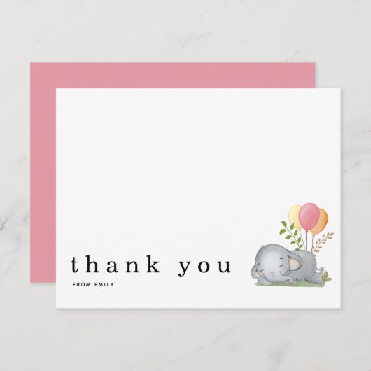 赤ちゃんシャワーありがとう名前は眠っている象ピンク ノートカード (正面/裏面)