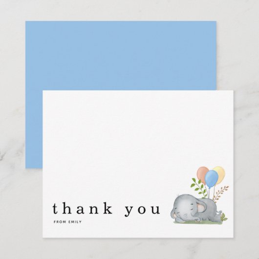 赤ちゃんシャワーありがとう名前は眠っている象ブルー ノートカード (正面/裏面)