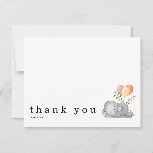 赤ちゃんシャワーありがとう名前エレファントスリープ黄色 ノートカード (正面)
