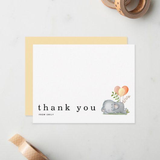 赤ちゃんシャワーありがとう名前エレファントスリープ黄色 ノートカード (正面/裏面インサイチュ)