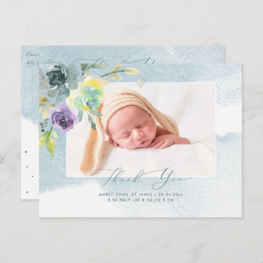 赤ちゃんシャワーありがとう水の色ほこりっぽい青い牡丹 ポストカード (正面/裏面)