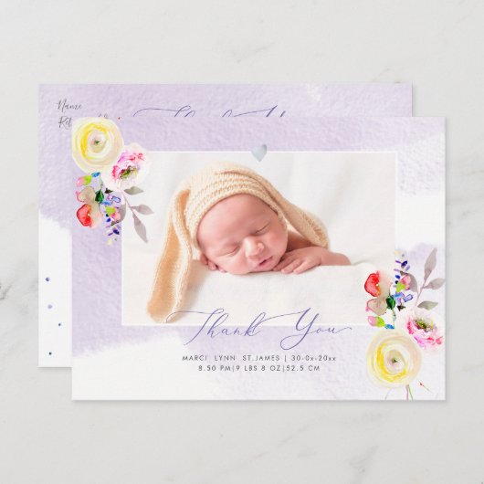 赤ちゃんシャワーありがとう水の色イエローバラ ポストカード (正面/裏面)