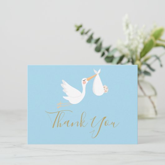 赤ちゃんシャワーありがとう特別な配達ブルー サンキューカード (スタンド正面)